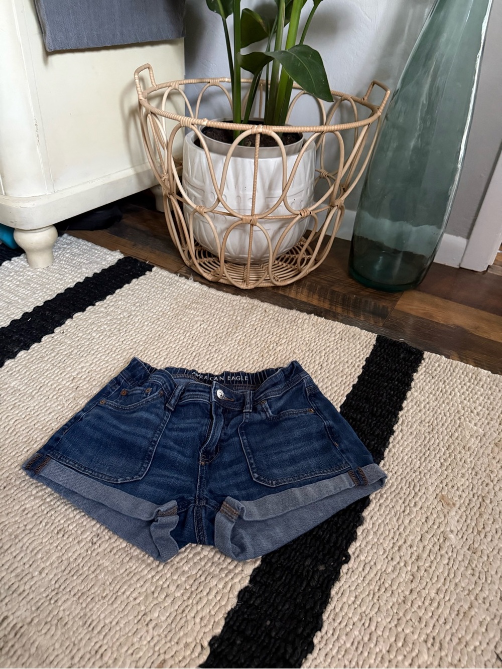 American Eagle Outfitters Dark Blue Rolled-Hem Denim Shorts